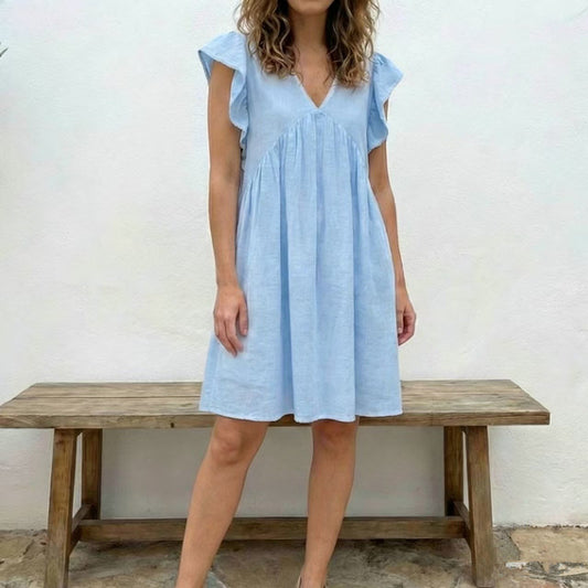 Women's V-neck Flutter Sleeve Ruffle Dress