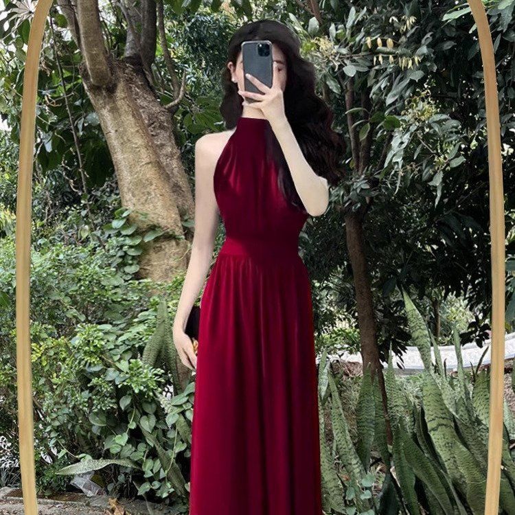 Womens Casual Sleeveless Halterneck Dress