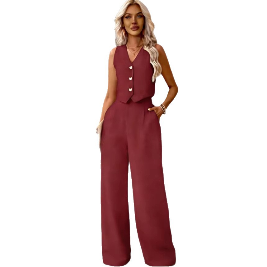 Womens Fashion Plus-Size Buttoned Vest Set