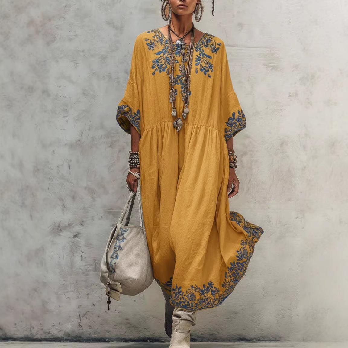 Elegant High-end Round-neck Printed Dress