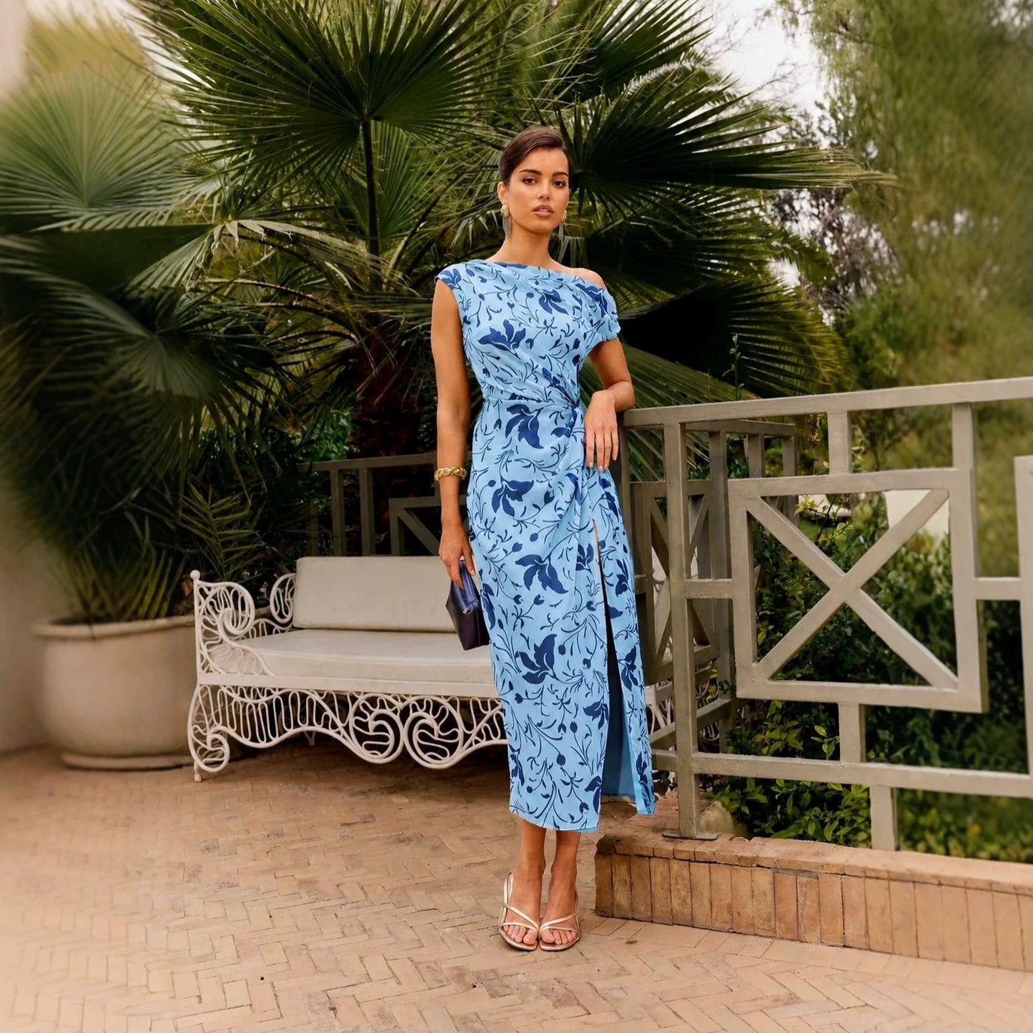 Women's Printed One-Shoulder Elegant Dress