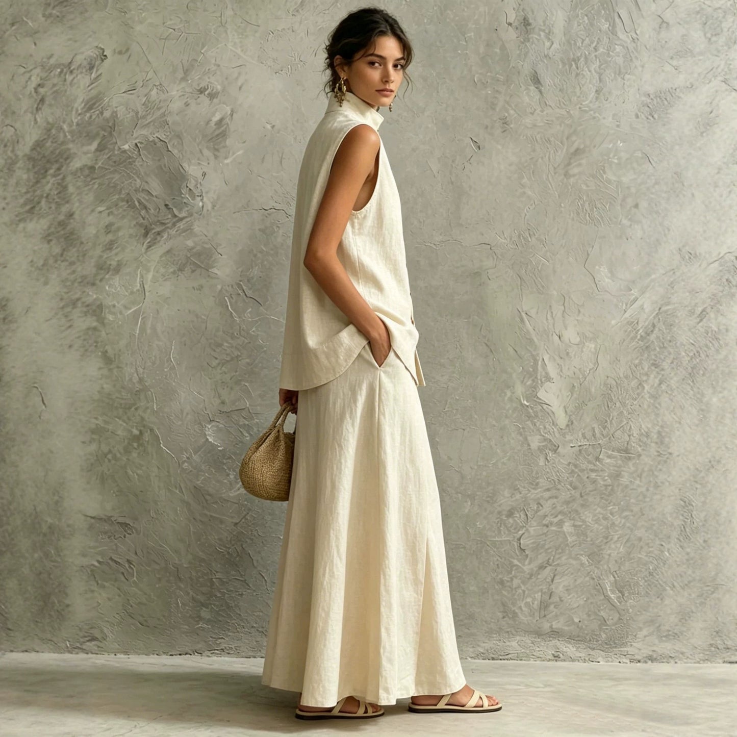 Solid-color Fashion Shirt Top Skirt Set