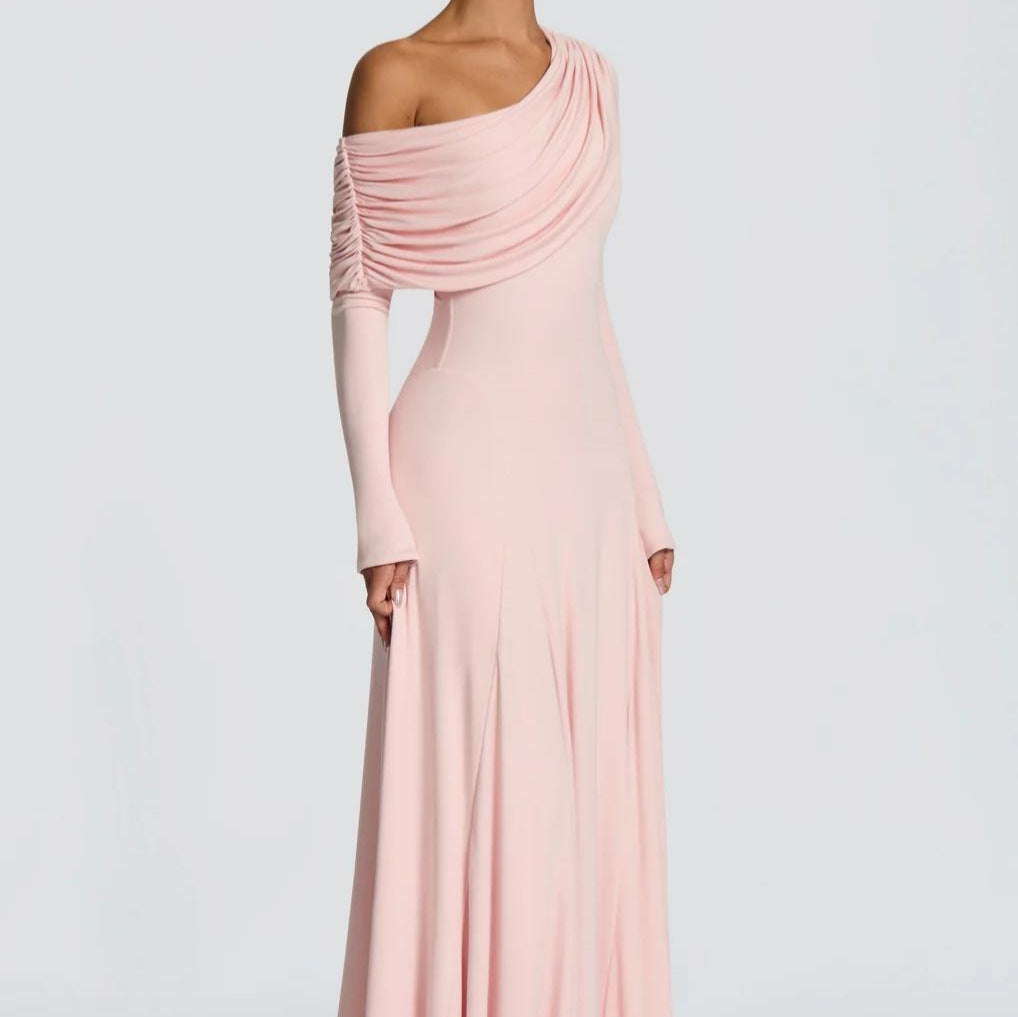 Mesh Long-Sleeve Slim-Fit Hip-Hugging Elegant Evening Maxi Dress