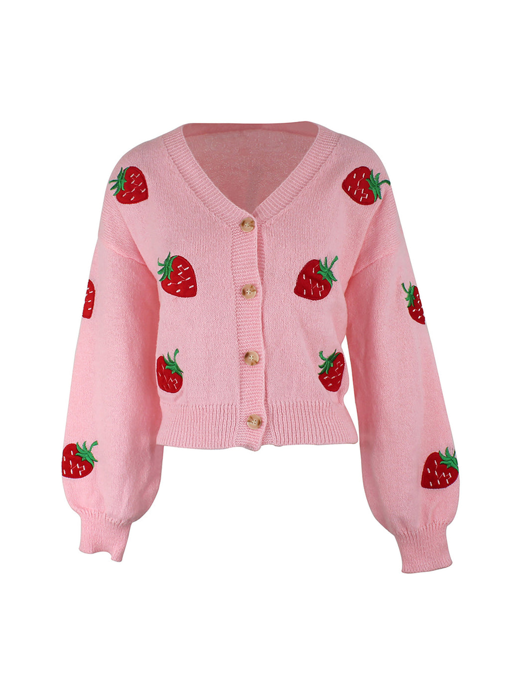 Long-sleeve Cardigan With Strawberry Embroidery Springautumn Jacket