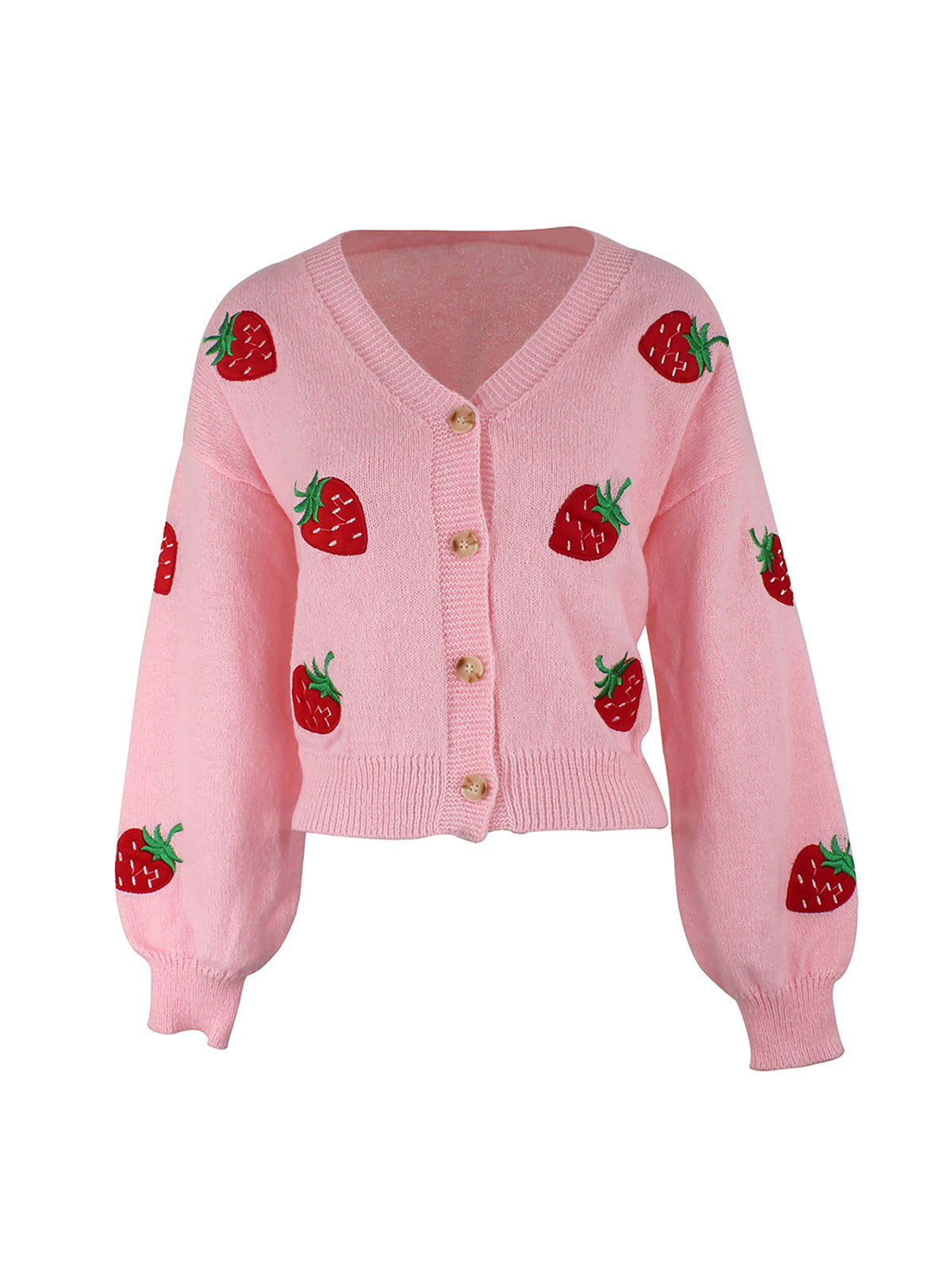 Long-sleeve Cardigan With Strawberry Embroidery Springautumn Jacket