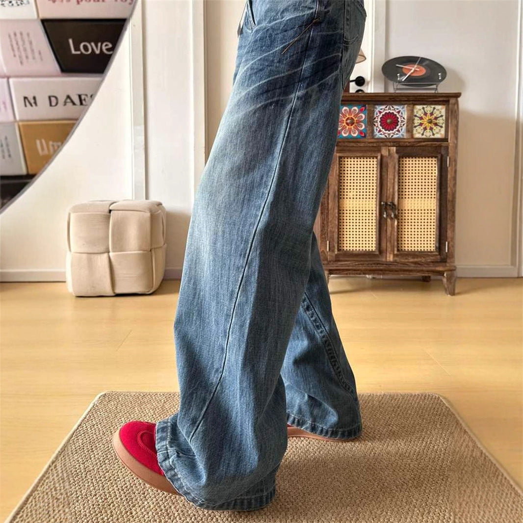 Women's American-style Washed Wide-leg Jeans