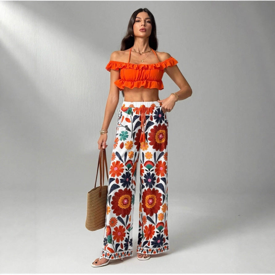 Bohemian-style Tropical Loose-fit Womens Trousers