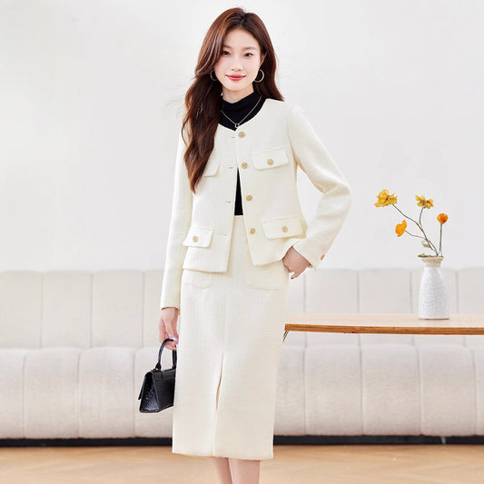 Women's Casual And Versatile Socialite-style Suit Skirt Set