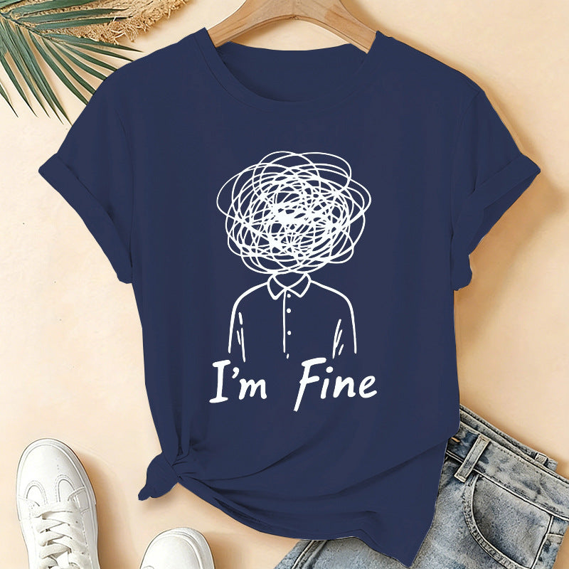 I'm Fine Creative Printed Loose Short-Sleeve