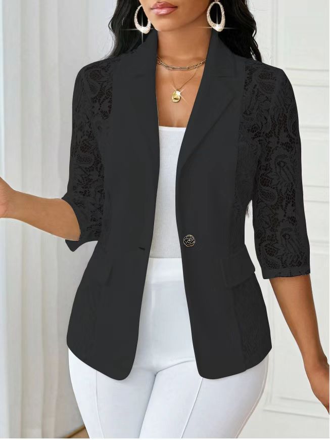 Lightweight Halflacepatched Singlebreasted Blazer Top