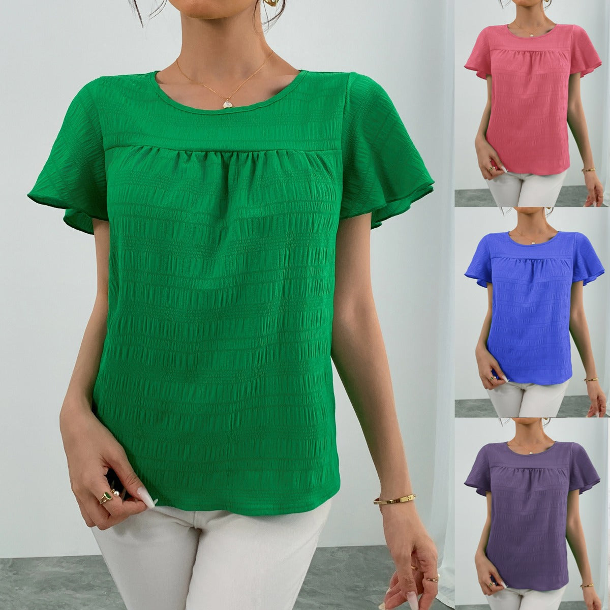 Short-sleeved Crew-neck Casual Yet Elegant Womens Top