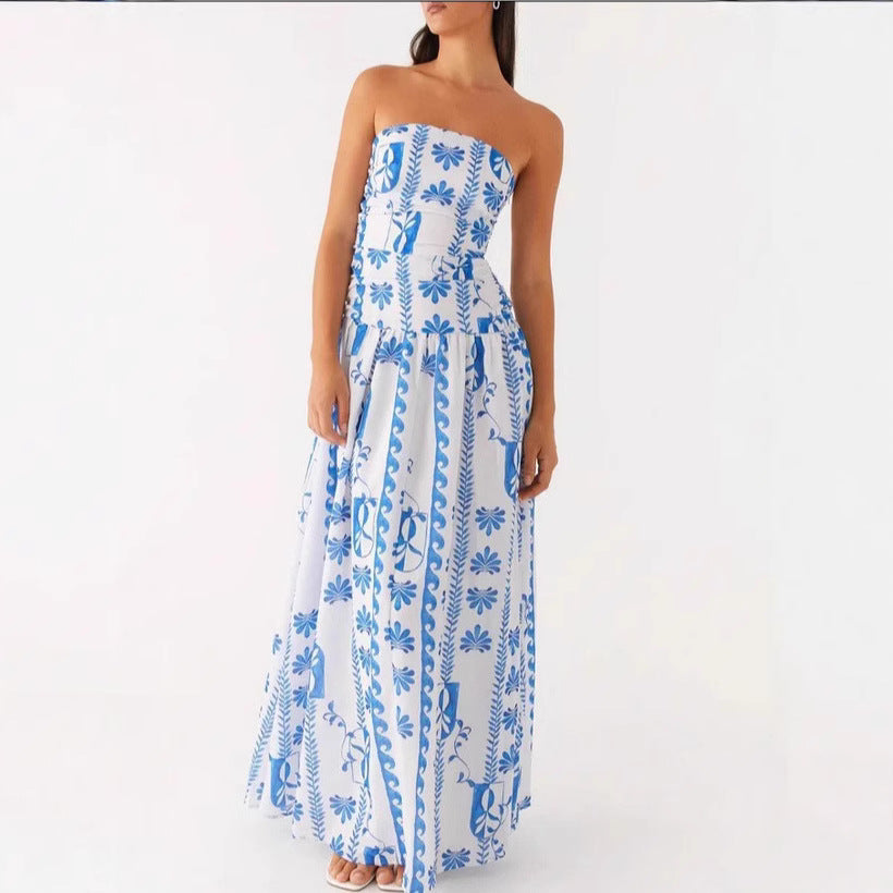 Strapless Pleated Patchwork Evening Dress For Women