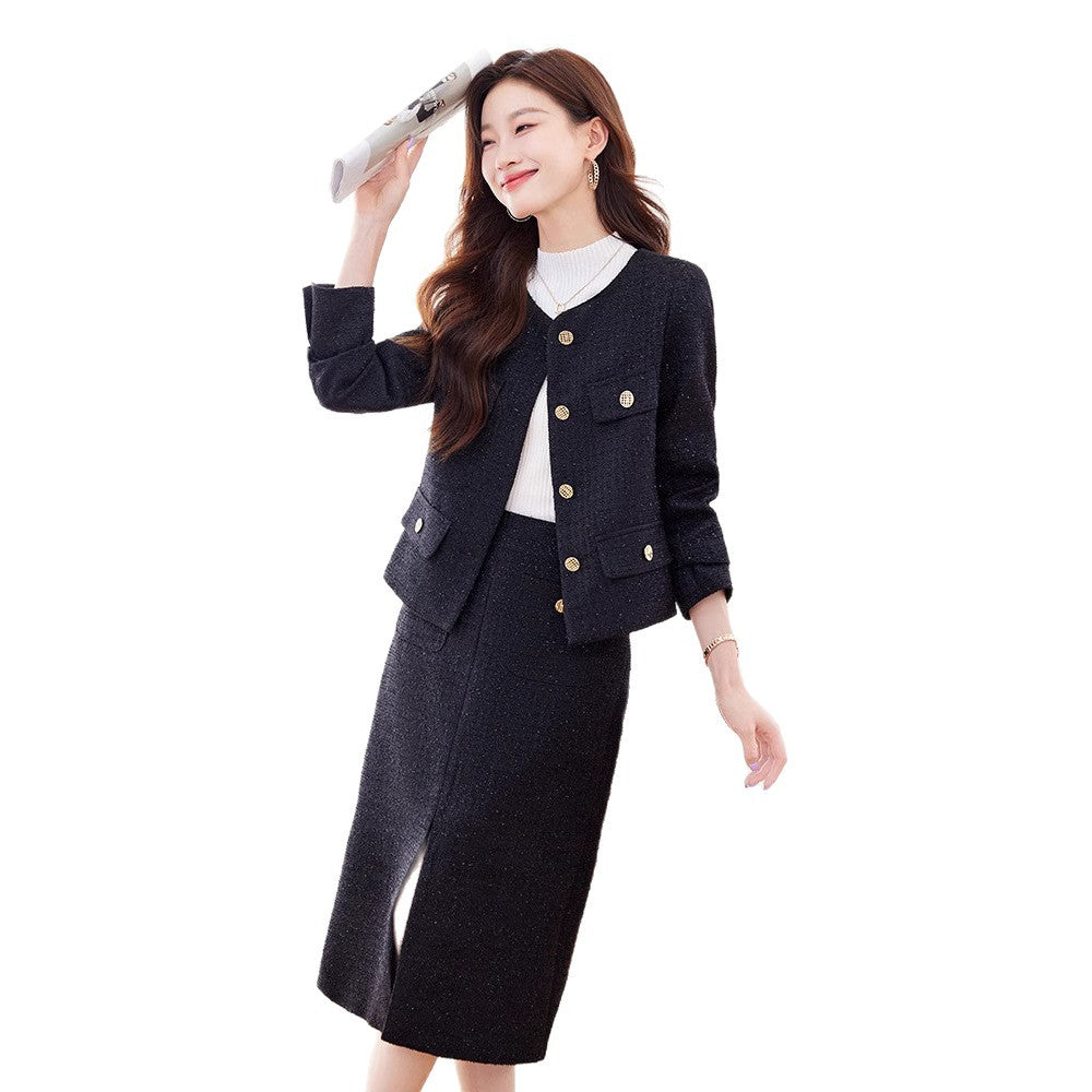 Women's Casual And Versatile Socialite-style Suit Skirt Set