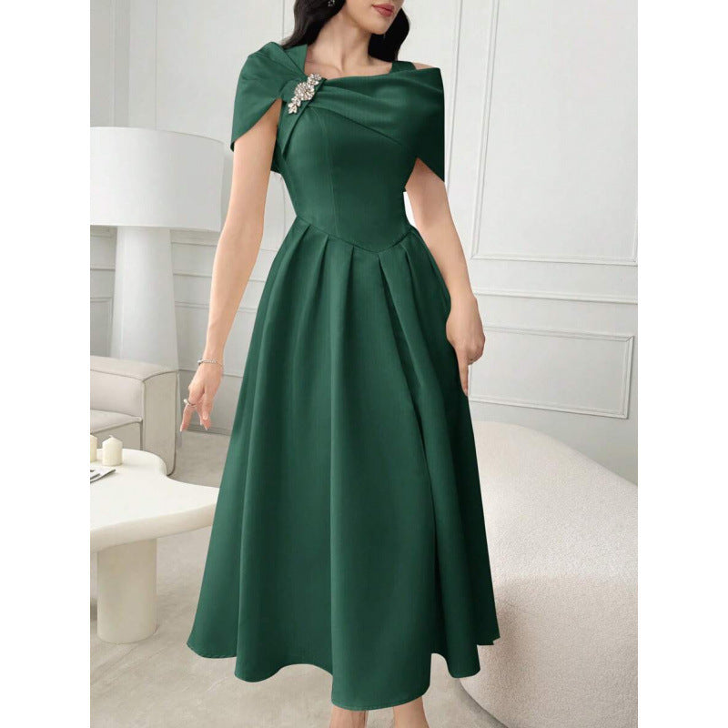 Womens Slim-fit Elegant Off-shoulder Waist-cinching Dress