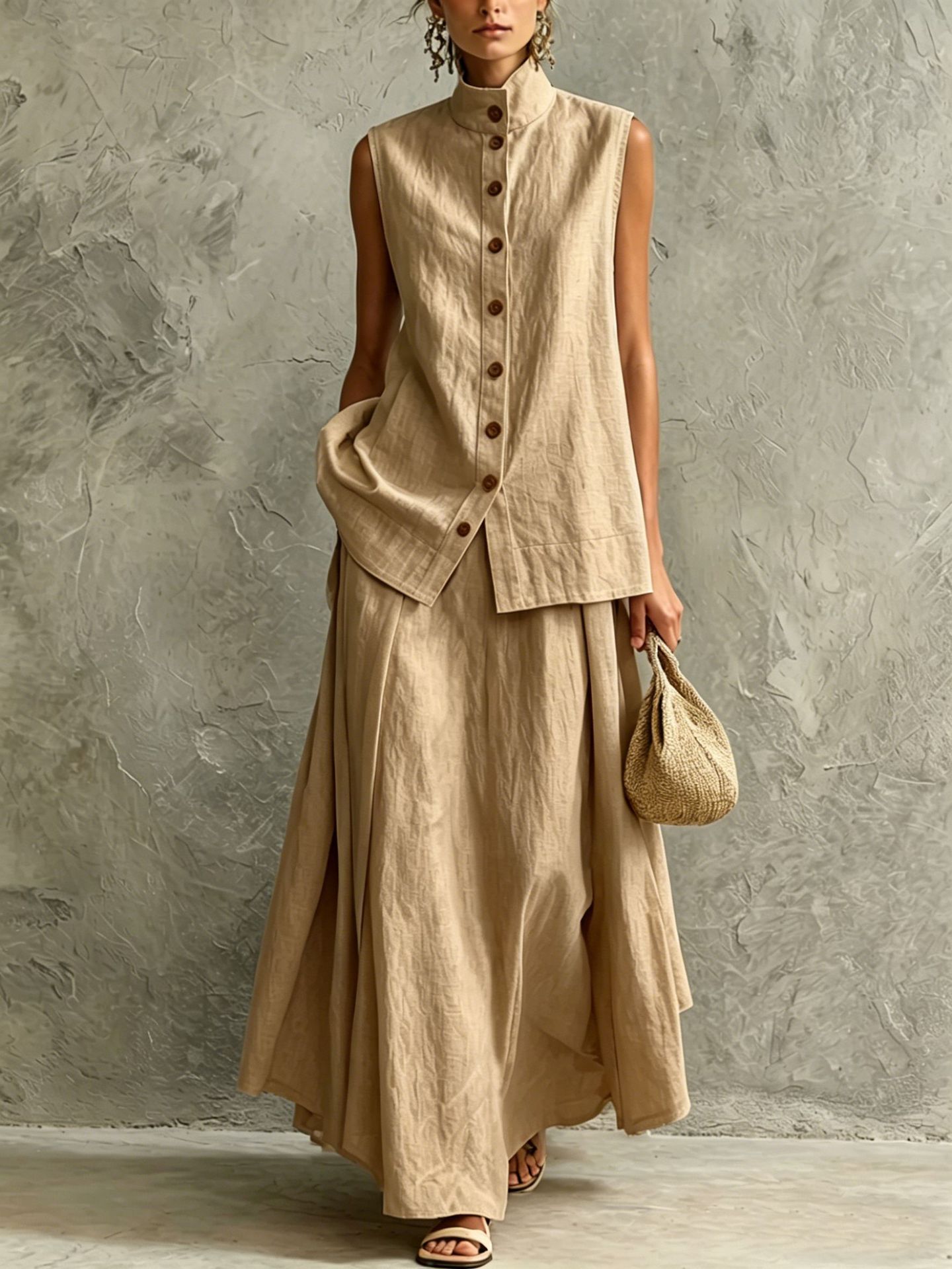 Solid-color Fashion Shirt Top Skirt Set