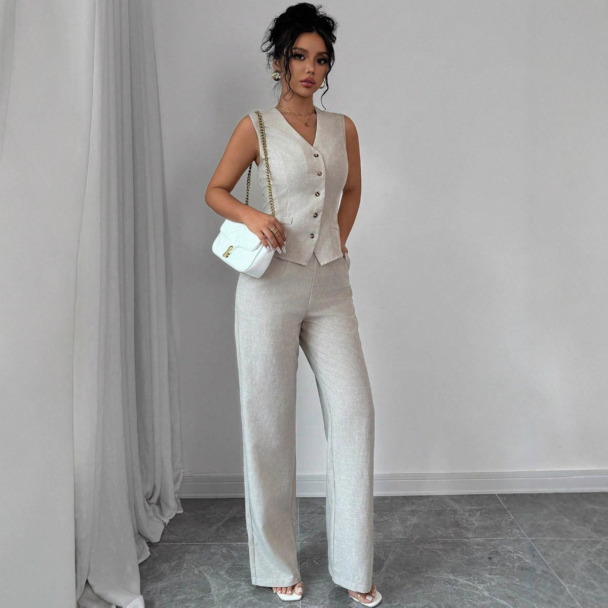 Commuter Sleeveless Vest Set Two-Piece Suit