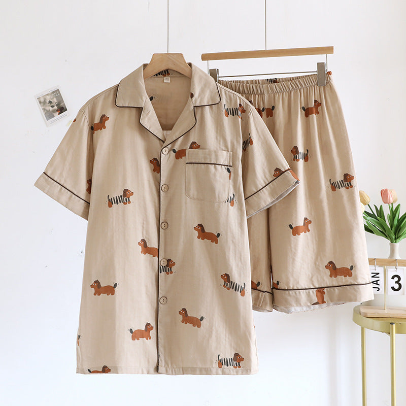Couples Pajamas Youth Summer Thin Cartoon Short-Sleeve Short-Set