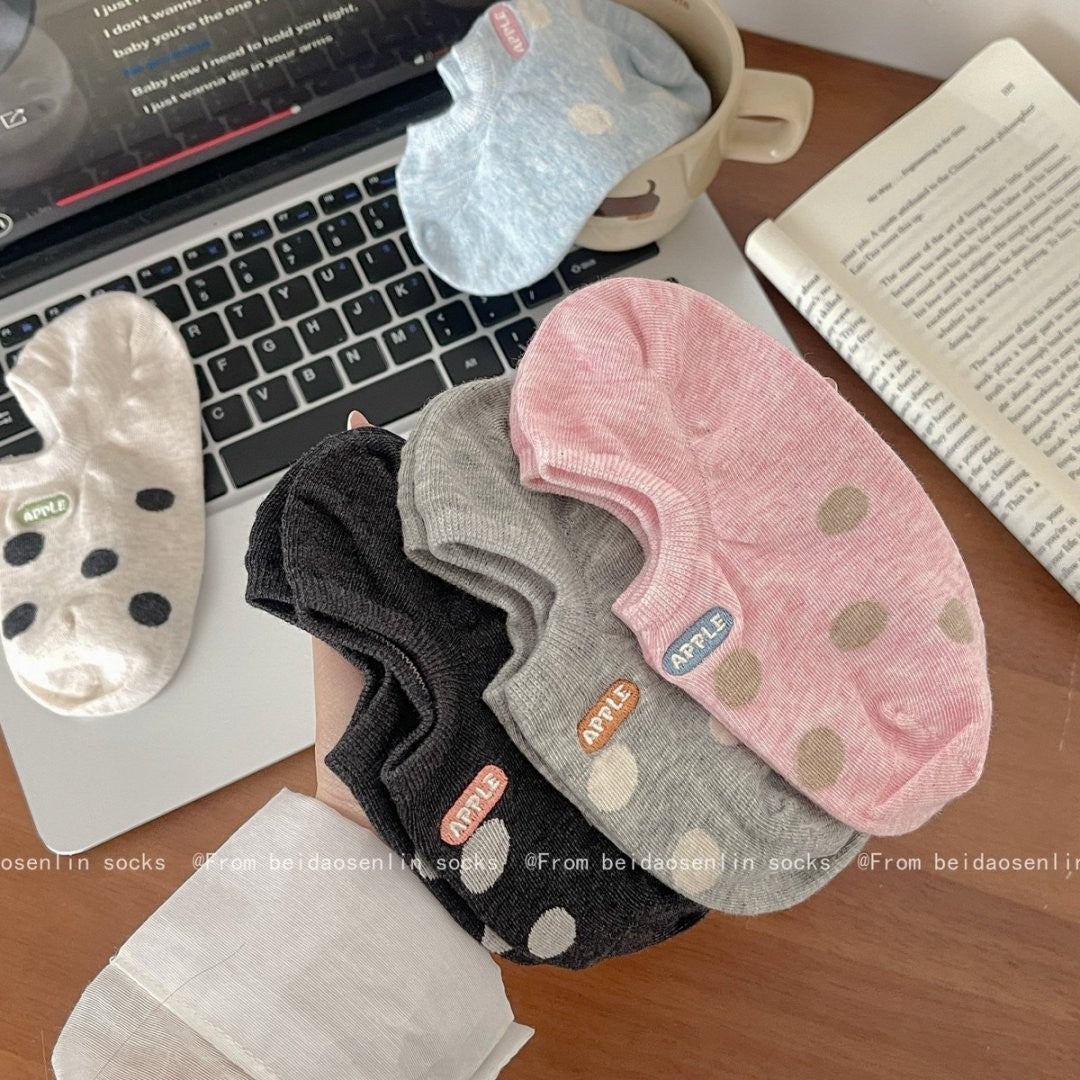 5pairs New Socks For Children, Summer Polka Dot Anti Slip Invisible Socks, Casual Shallow Mouth Boat Socks