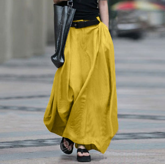 Womens Solid-color High-waisted Long Skirt