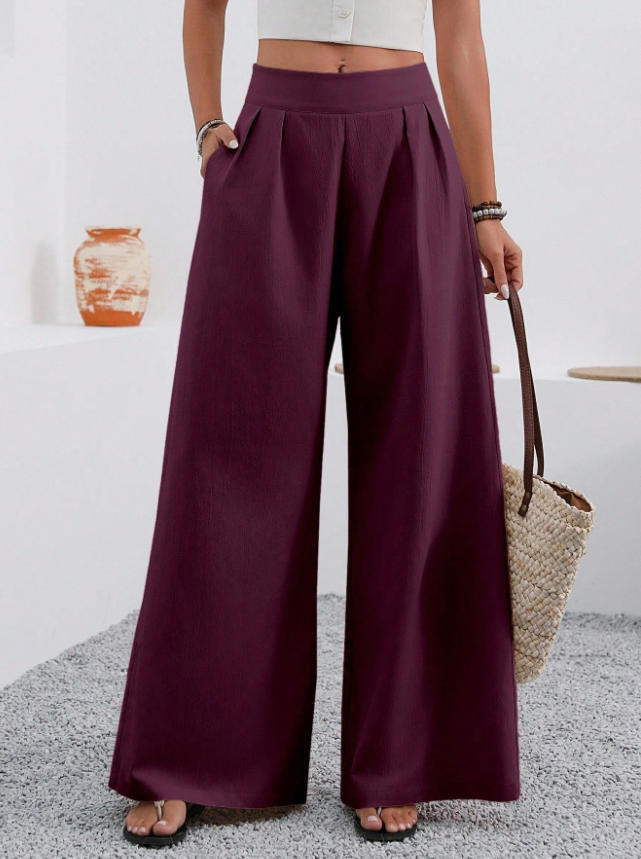 Pocketed High-waisted Fashionable Versatile Wide-leg Trousers Long Pants