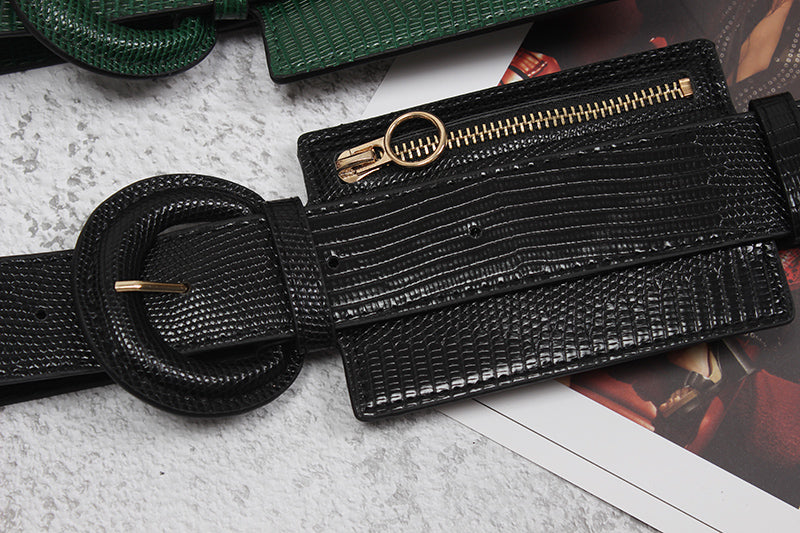 Leather Waist Belt with fashion stitching and zipper design
