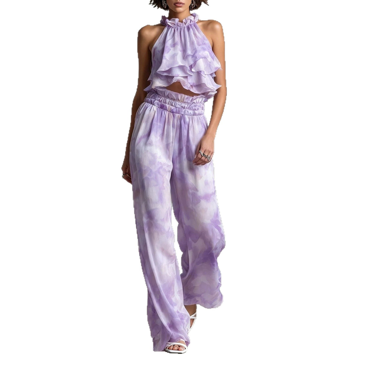 Neck-hanging Printed Top Pants Summer Set