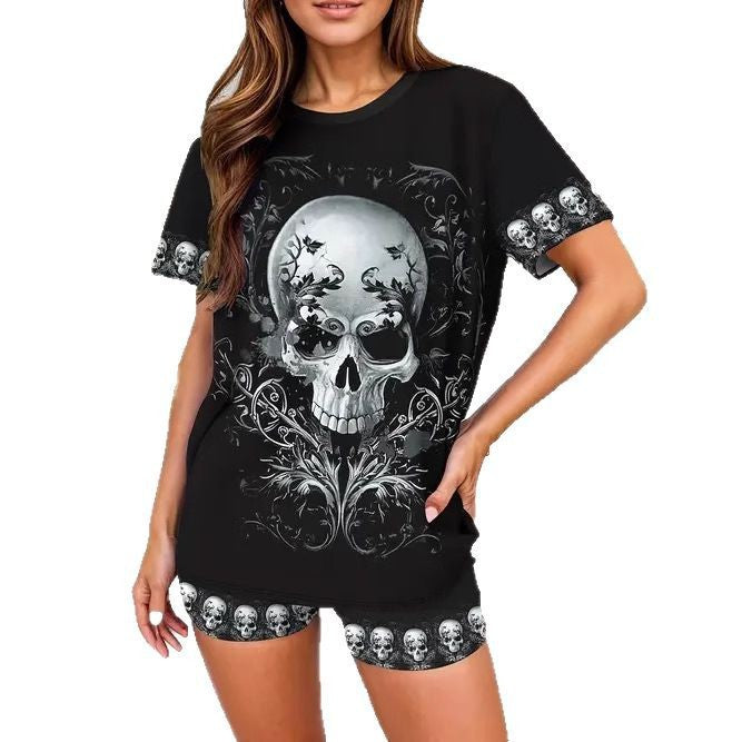 Casual Fashionable And Trendy Short-sleeve Crew-neck Top With Tie-dye Design And Matching Shorts Set