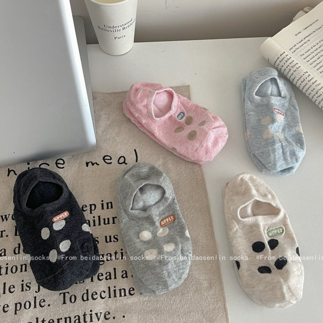 5pairs New Socks For Children, Summer Polka Dot Anti Slip Invisible Socks, Casual Shallow Mouth Boat Socks