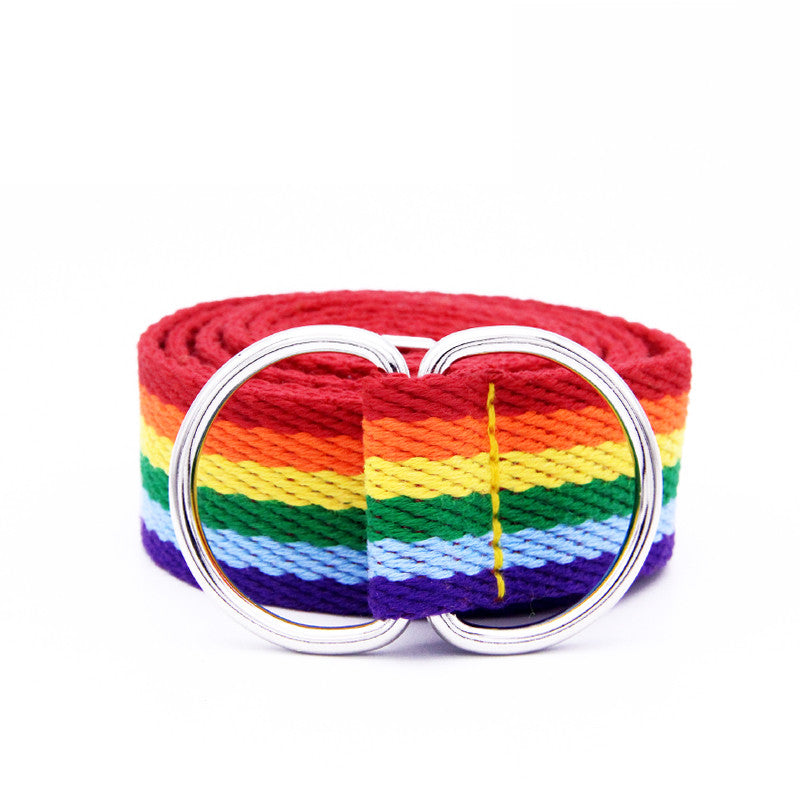 Women's Six-Color Rainbow Belt with Double Ring Buckle