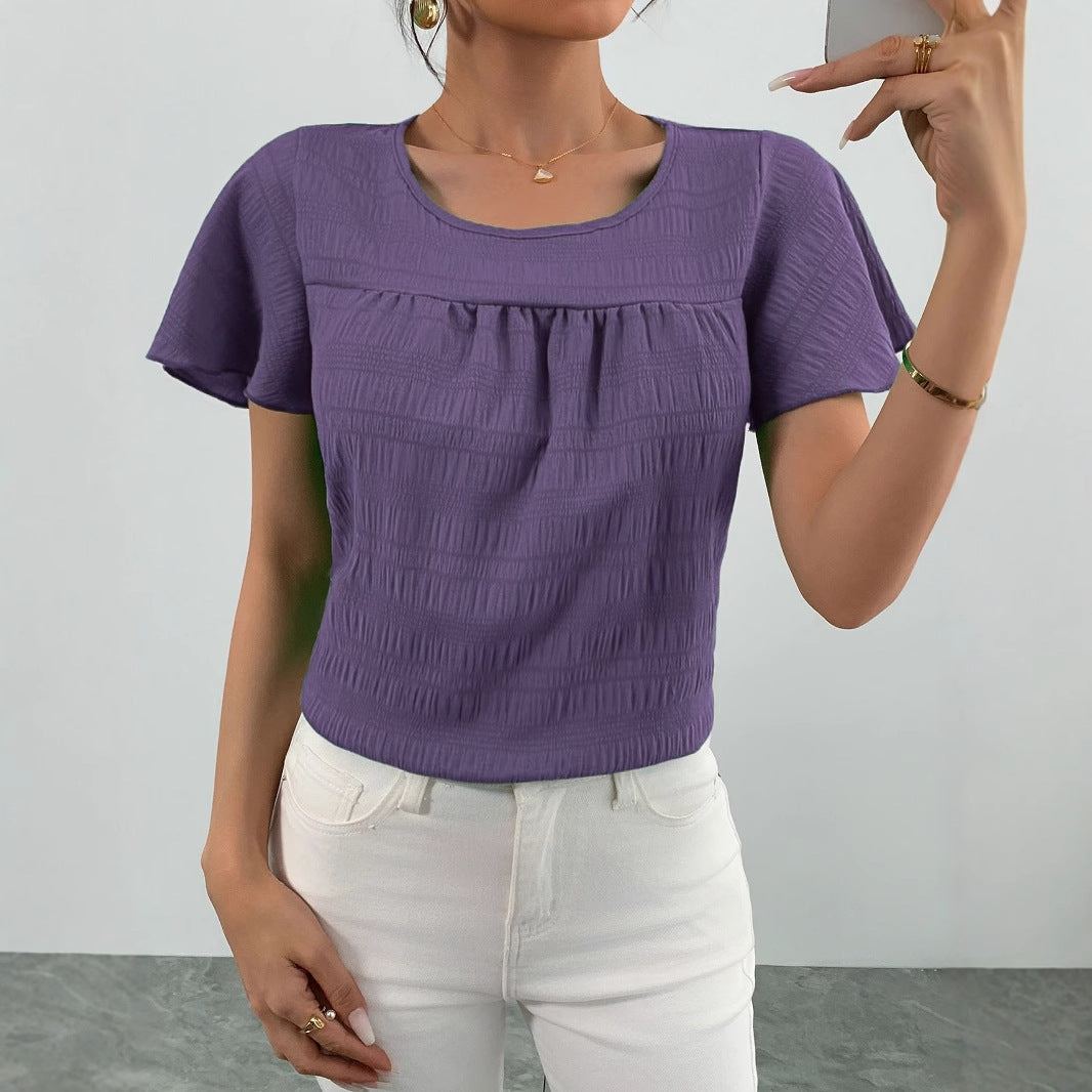 Short-sleeved Crew-neck Casual Yet Elegant Womens Top