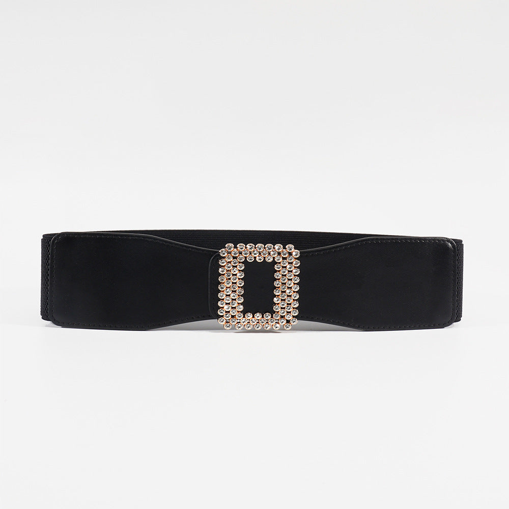 Black Rhinestone Elastic Waist Belt for Women