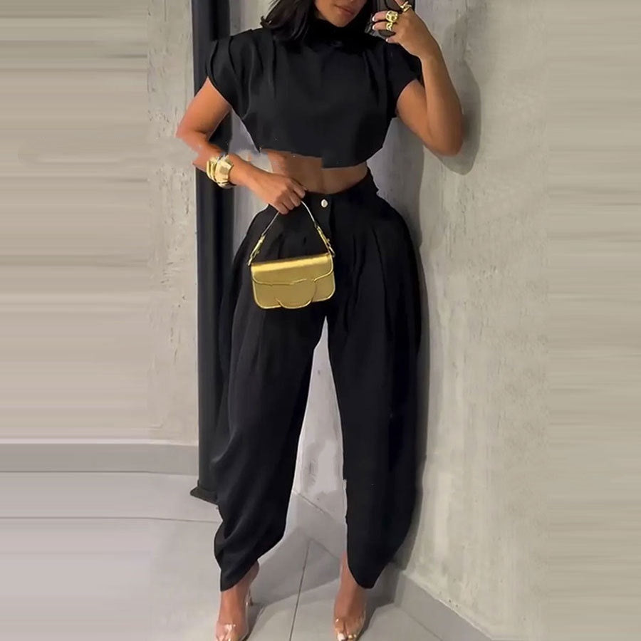 Summer New Style Fashionable High-Waisted Pants And Top Two-Piece Set For Women