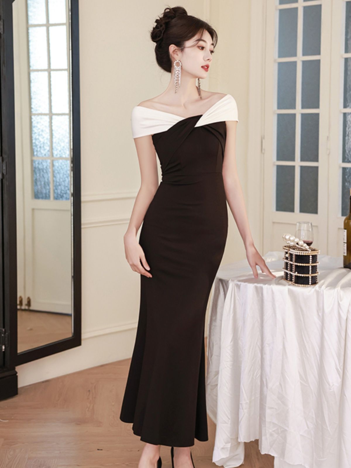 Elegant Off-shoulder Evening Gown With A Feminine Touch