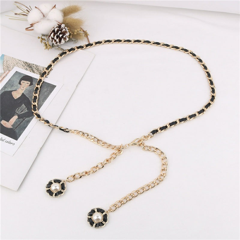 Black White Metal Waist Chain with dress