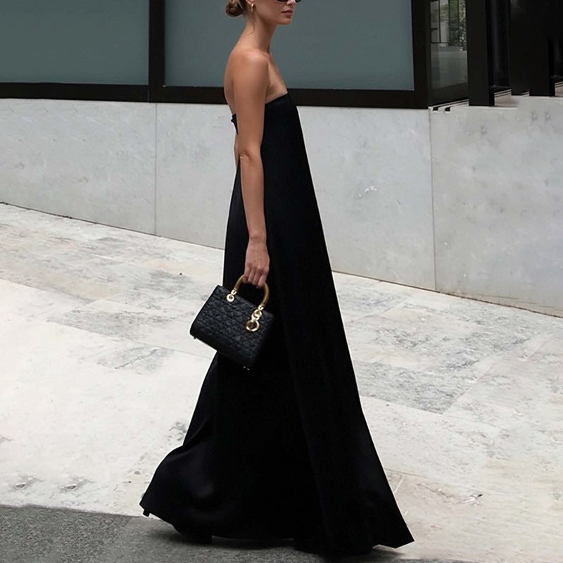 Solid Color French Swing Strapless Maxi Dress