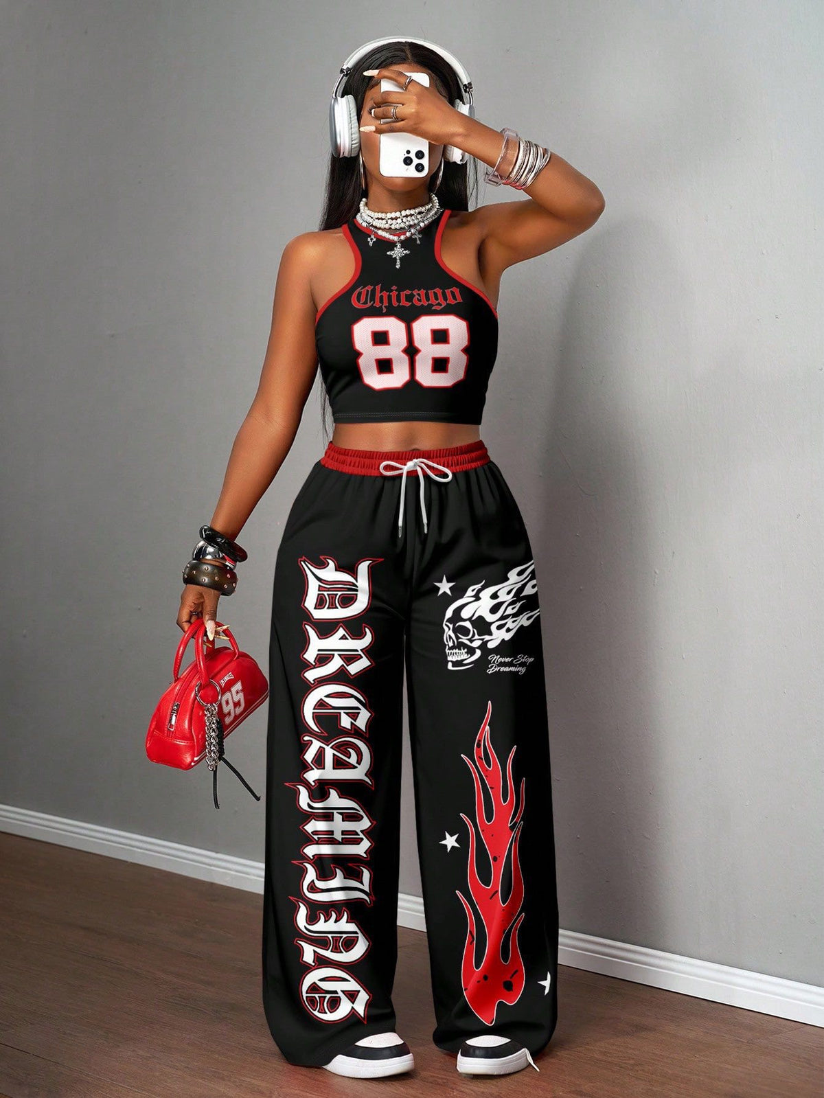 Printed Tank Top  Casual Wide-leg Pants Set