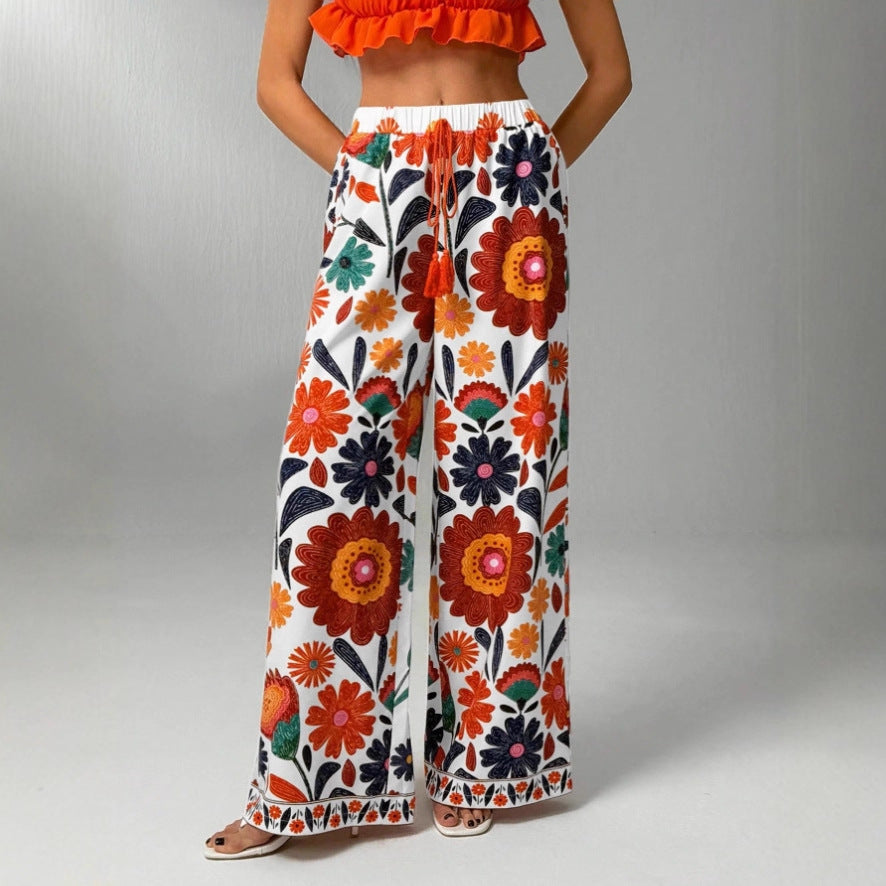 Bohemian-style Tropical Loose-fit Womens Trousers