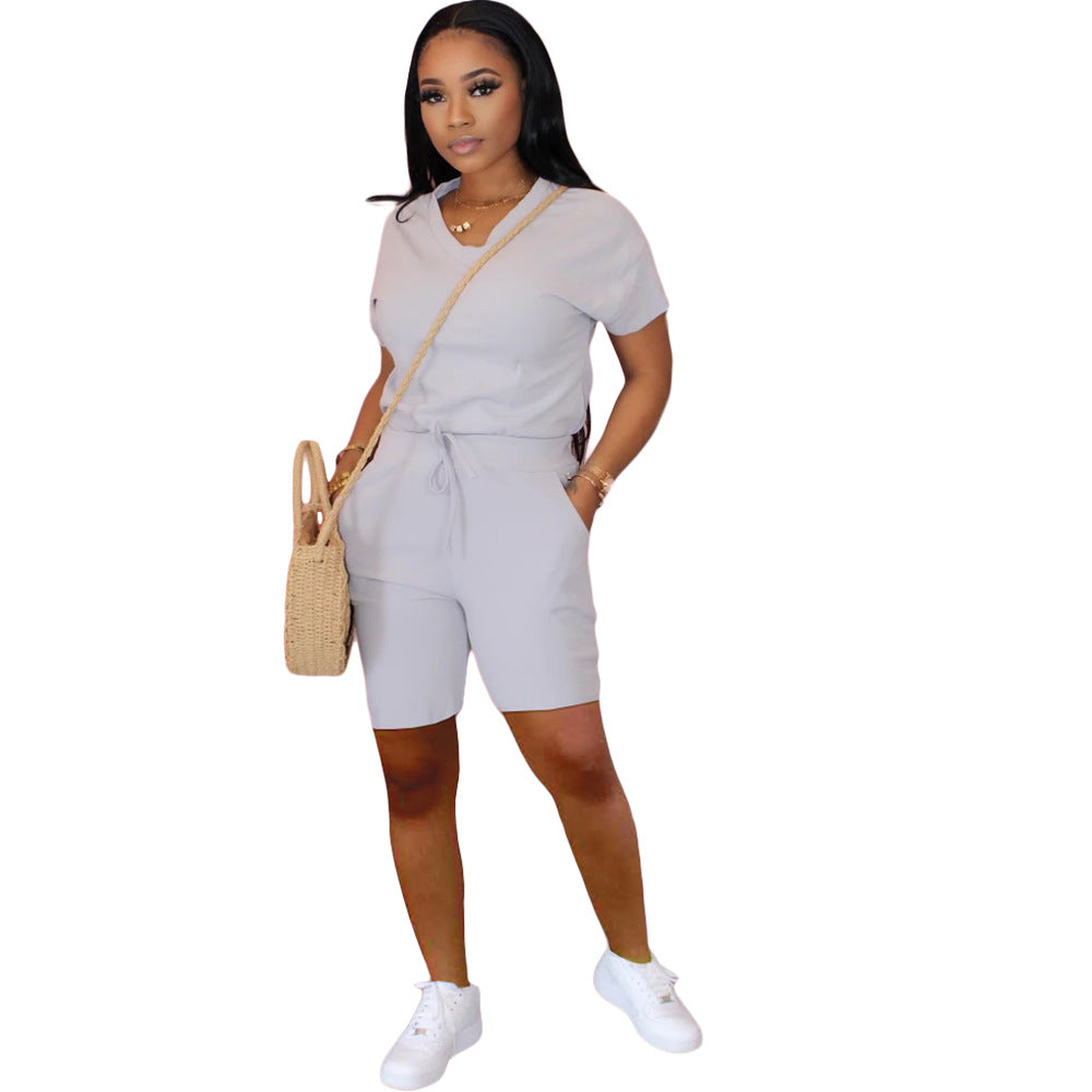 Fashionable Womens New Solid-Color Slim-Fit Set