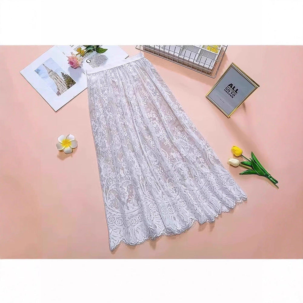 Mesh Base-layer Lace Midi Skirt For Women
