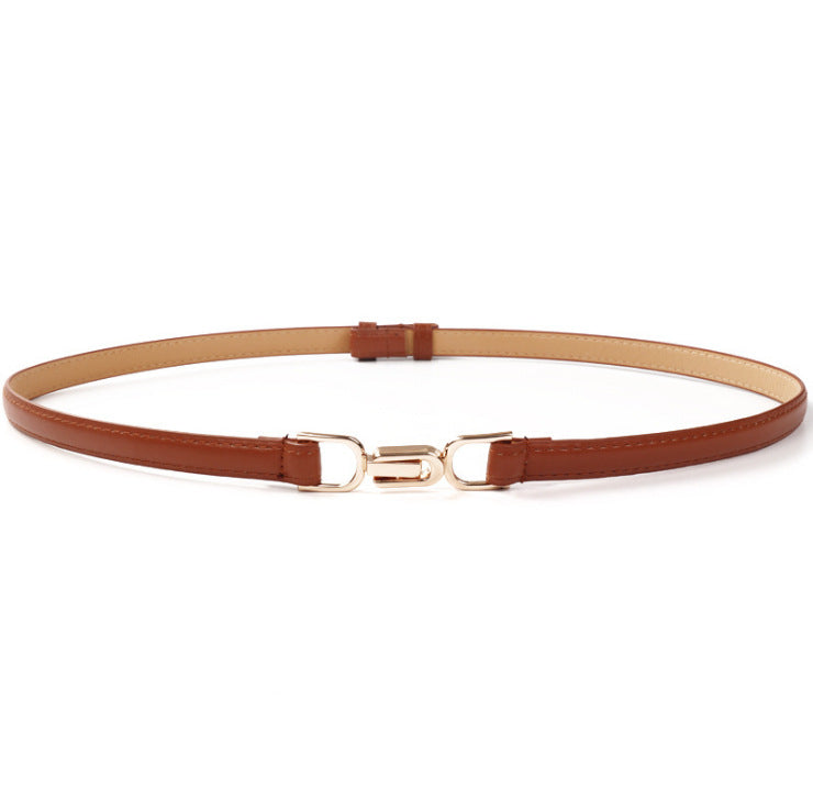 A Pair Of Buckles Belt Womens Fine Decoration Dress Matching in brown with alloy buckles and imitation leather.
