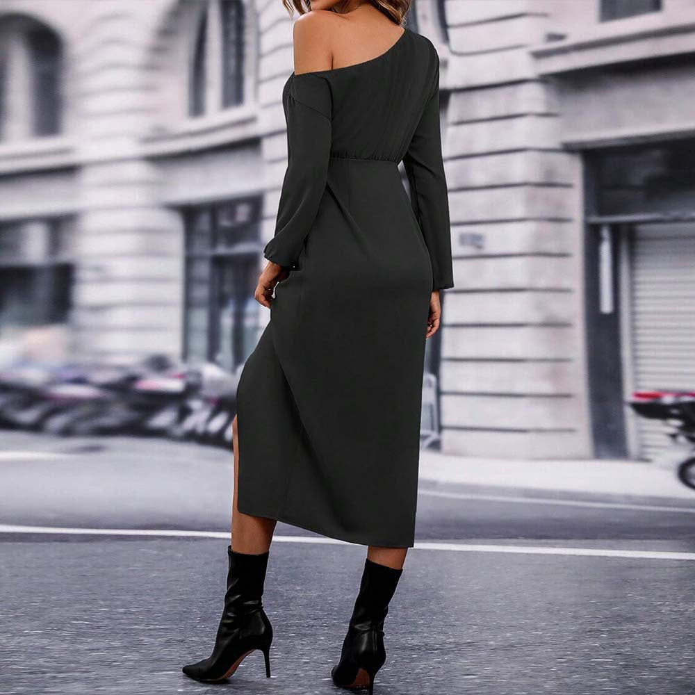 Womens Sexy Off-shoulder Slit Casual Dress