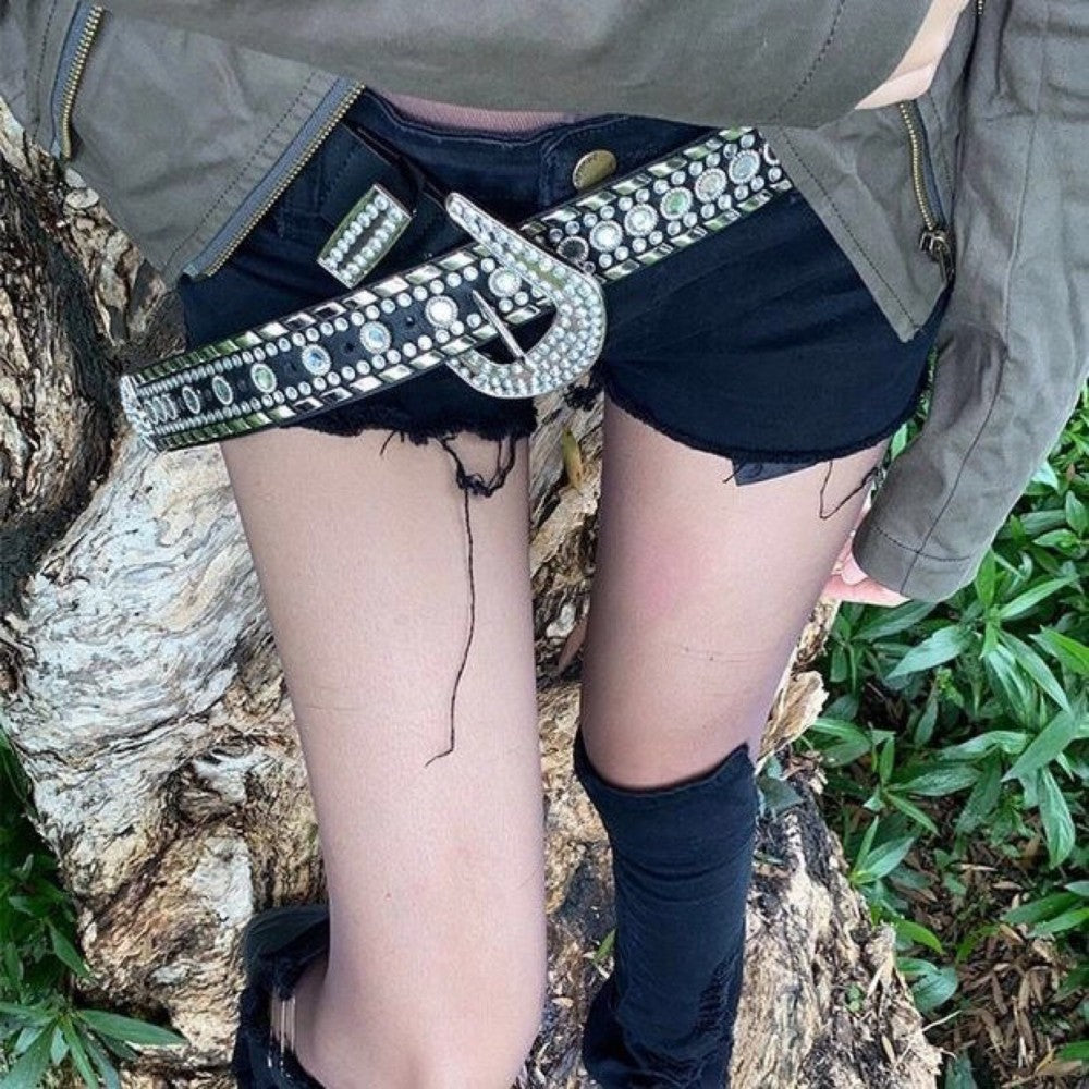 Punk Style Slim Jeans with metal decoration