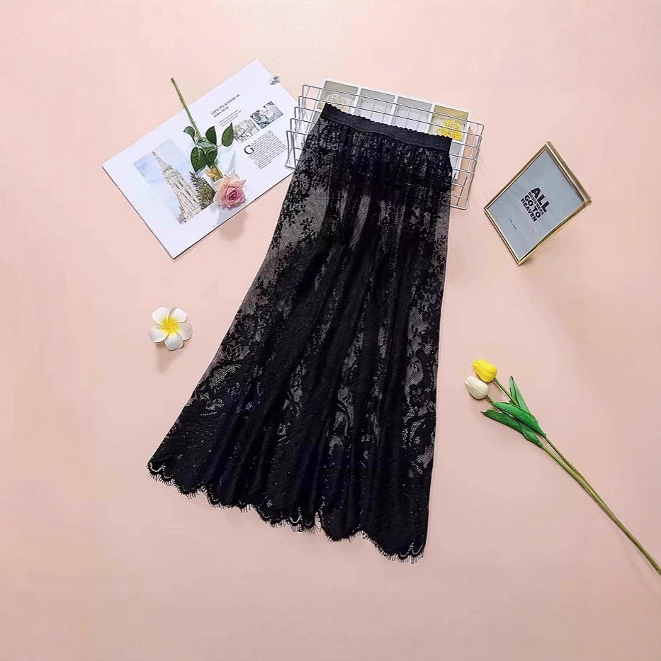 Mesh Base-layer Lace Midi Skirt For Women
