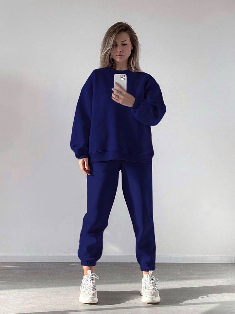 Fashionable Loose-fit Crewneck Sweatshirt With Long Sleeves And Casual Athletic Pants