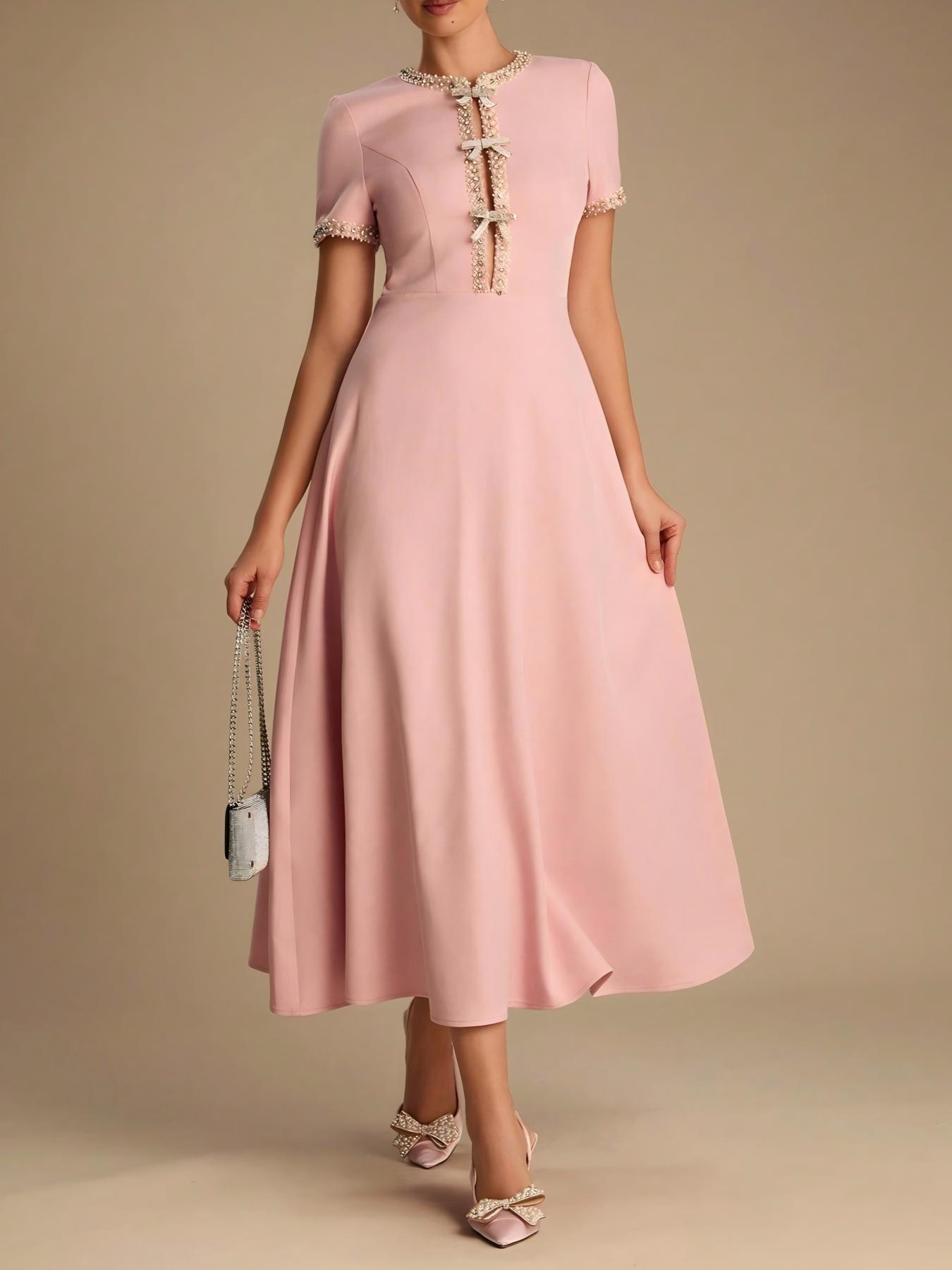 Womens Bow-Knot Short-Sleeve Casual Dress