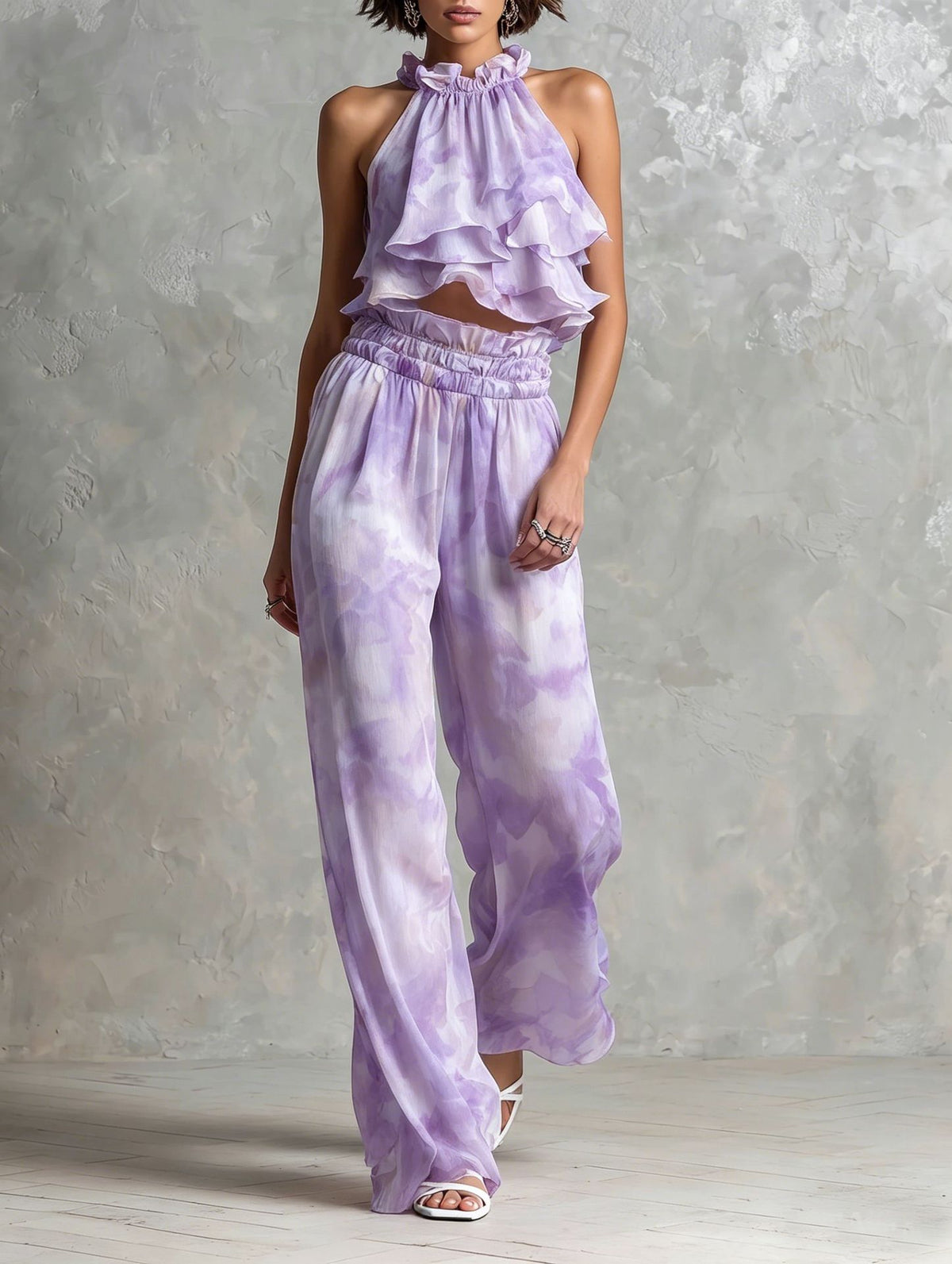 Neck-hanging Printed Top Pants Summer Set