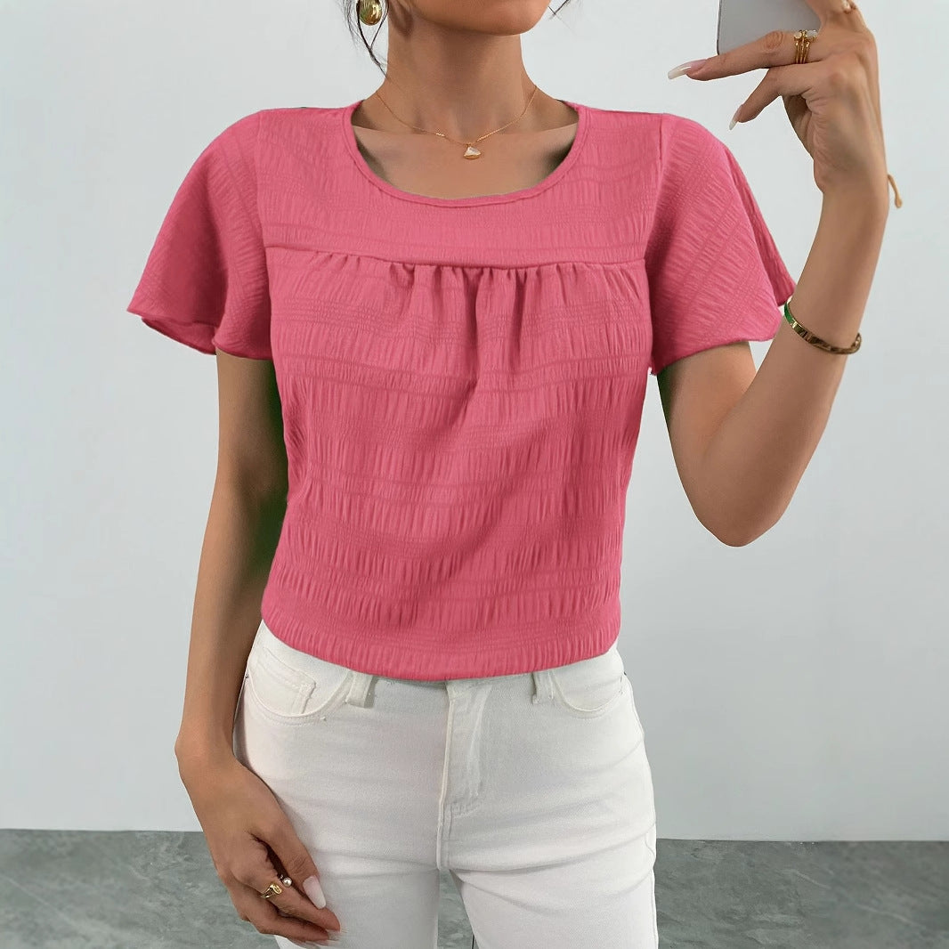 Short-sleeved Crew-neck Casual Yet Elegant Womens Top