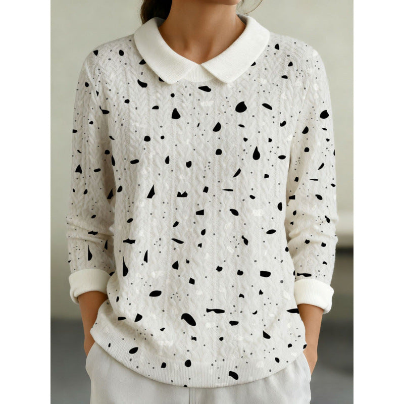 Womens Fashionable Printed Lapel Long-sleeve
