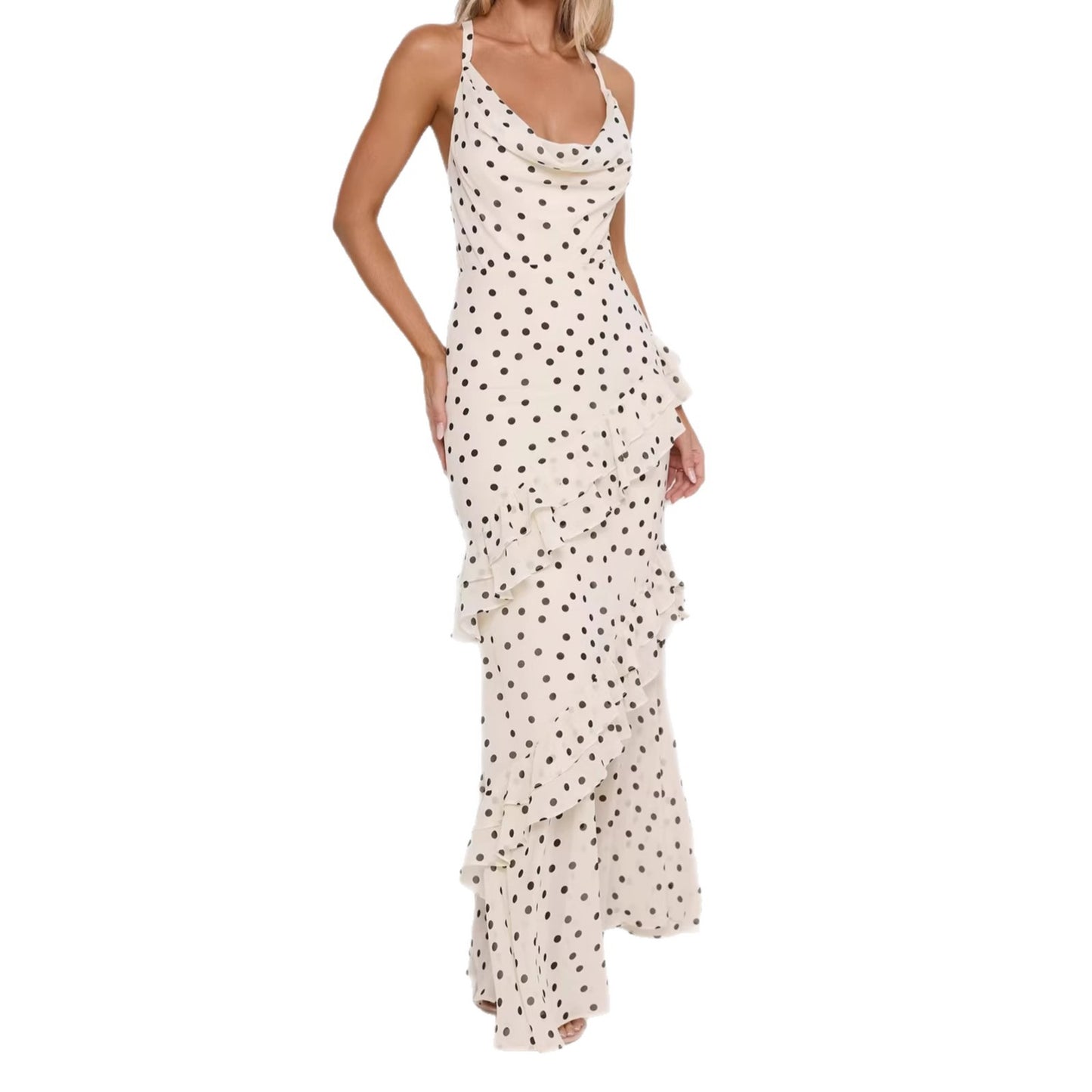 Waist-cinching Figure-flattering Sheer Dress With Ruffled Hem