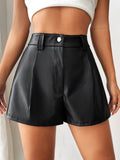European And American-style Sexy Solid-color Leather Patchwork High-waist Slim-fit Straight-leg Leather Pants